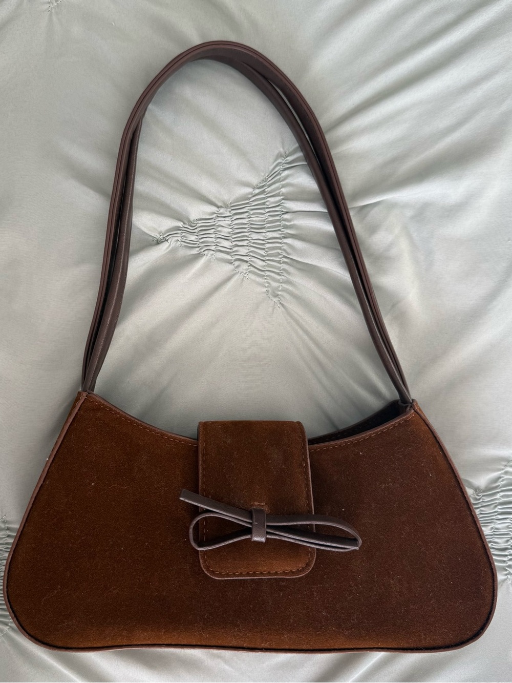 Brown Suede Mini Shoulder Bag with Bow Accent